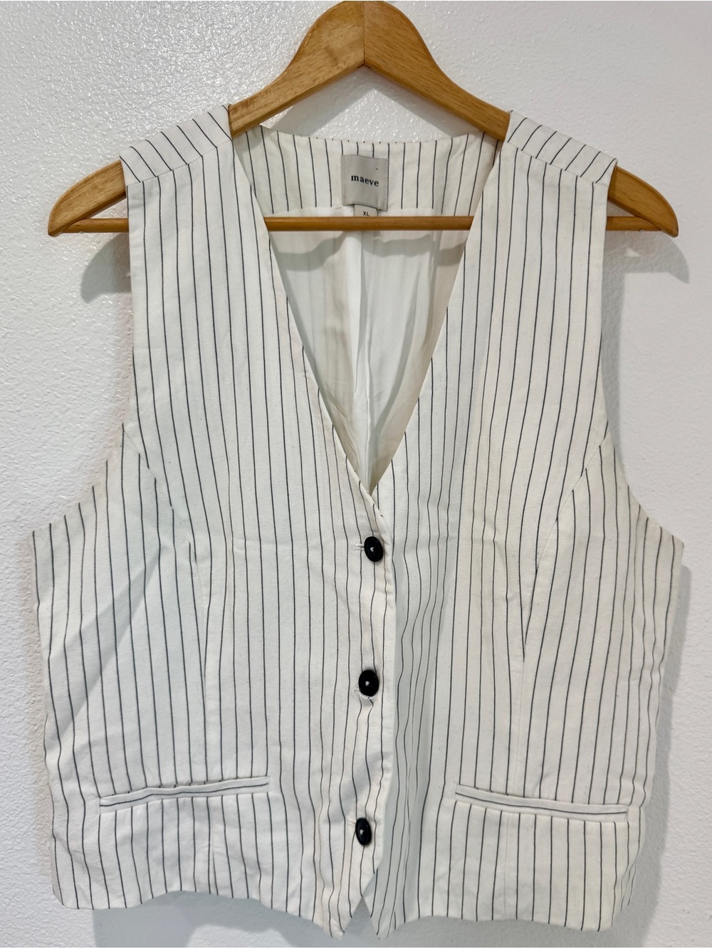 Maeve Anthropologie Pinstripe Vest Top V Neck Button Front Tailored Suit Top XL